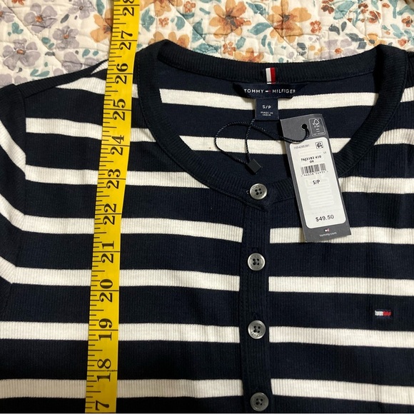 Tommy Hilfiger Blue and White Striped Long Sleeve Tee - Picture 4 of 6